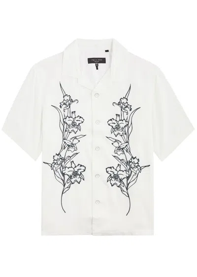 Rag & Bone Avery Resort Floral-embroidered Twill Shirt In White