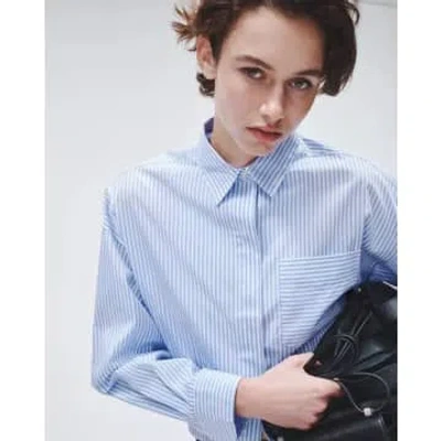 Rag & Bone Beatrice Cropped Stripe Shirt In Blue