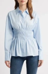Rag & Bone Blythe Cotton Smocked Waist Peplum Button-up Shirt In Blue