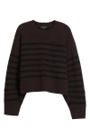 Rag & Bone Bridget Stripe Seamed Crewneck Sweater In Dark Brown