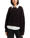 Rag & Bone Bridget Stripe Seamed Crewneck Sweater In Dark Brown