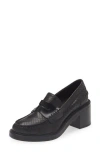 Rag & Bone Carter Embossed Leather Heeled Penny Loafers In Black Leather