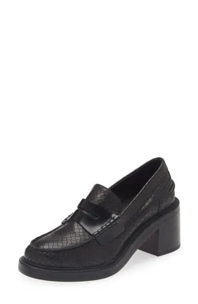 Rag & Bone Carter Embossed Leather Heeled Penny Loafers In Black Leather