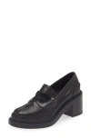 Rag & Bone Carter Embossed Leather Heeled Penny Loafers In Black Leather