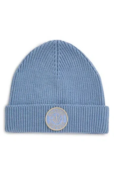 Rag & Bone Charlie Logo Patch Rib Wool Blend Beanie In Light Blue
