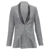 Rag & Bone Checkered Wool Leather Collar Tux Blazer In Grey