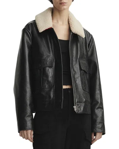 Rag & Bone Colton Shearling-trimmed Leather Jacket In Black
