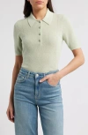 Rag & Bone Darcey Cotton-cashmere Short-sleeve Polo Sweater In Green