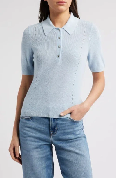Rag & Bone Darcey Cotton-cashmere Short-sleeve Polo Sweater In Light Blue