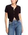 Rag & Bone Dina Tipped Short Sleeve Cotton Blend Cardigan In Chocolate Brown