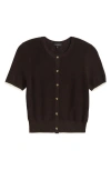 Rag & Bone Dina Tipped Short Sleeve Cotton Blend Cardigan In Chocolate Brown