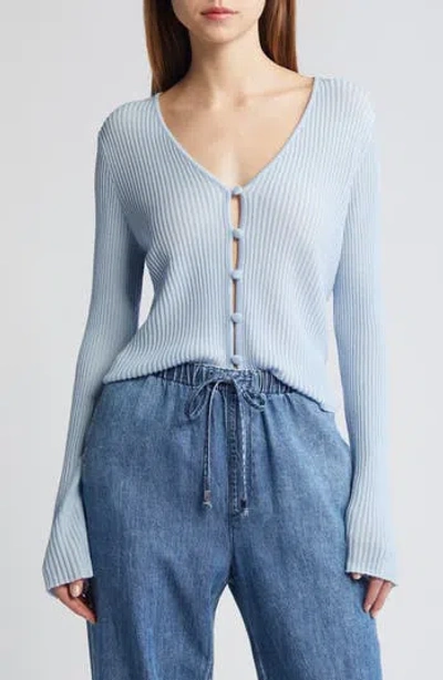 Rag & Bone Dorit V-neck Wool Blend Rib Cardigan In Light Blue