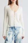 Rag & Bone Dorit V-neck Wool Blend Rib Cardigan In White