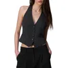 Rag & Bone Ethel Cropped Halterneck Stretch-woven Gilet In Black