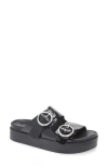 Rag & Bone Geo Patent Dual-band Platform Slide Sandals In Black Patent Leather