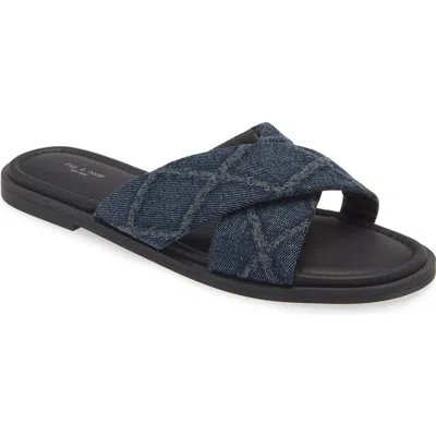 Rag & Bone Geo Denim Crisscross Slide Sandals In Navy Blue