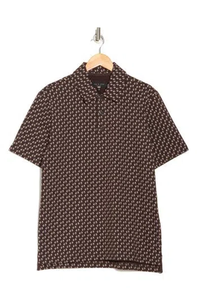 Rag & Bone Geo Print Cotton Polo In Brown
