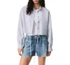 Rag & Bone Georgie Stripe Drawstring Shirt In Fog Stripe