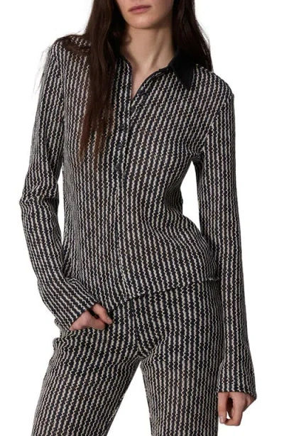 Rag & Bone Gigi Long Sleeve Polo In Black Multi