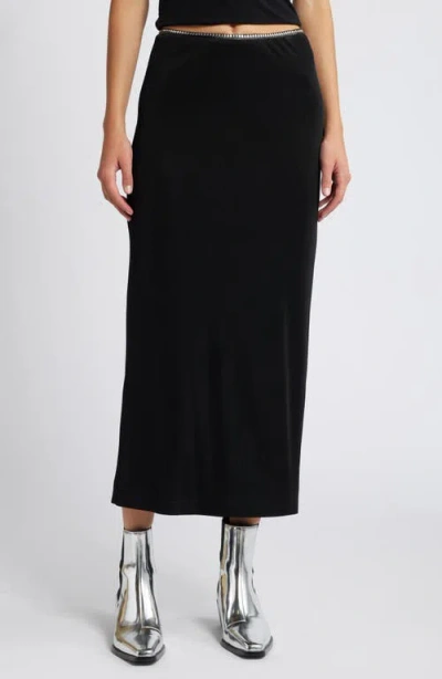 Rag & Bone Gwenyth Studded Leather Trim Midi Skirt In Black