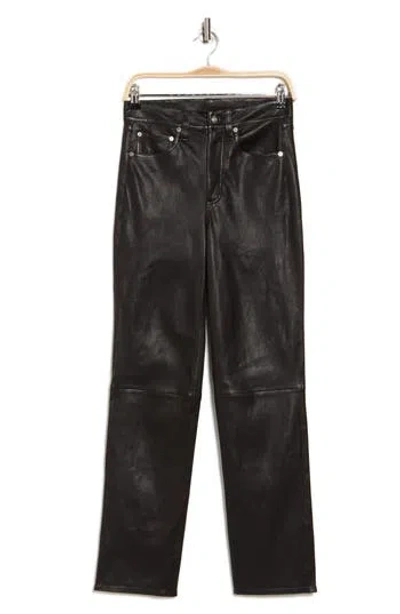 Rag & Bone Harlow Mid Rise Leather Straight Leg Pants In Black