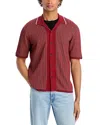 Rag & Bone Harvey Retro Stripe Knit Cotton Camp Shirt In Maroon