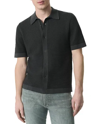 Rag & Bone Harvey Jacquard Stripe Knit Short Sleeve Button-up Shirt In Black