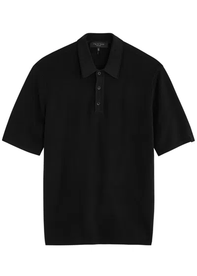 Rag & Bone Harvey Pointelle Cotton-blend Polo Shirt In Black