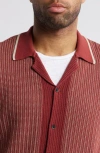 Rag & Bone Harvey Retro Stripe Knit Cotton Camp Shirt In Maroon