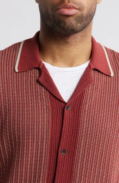Rag & Bone Harvey Retro Stripe Knit Cotton Camp Shirt In Maroon