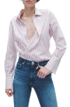 Rag & Bone Maxine Striped Button-front Shirt In Pink Stripe