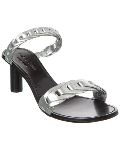Rag & Bone Infinity Mid Heel Leather Sandal In Silver