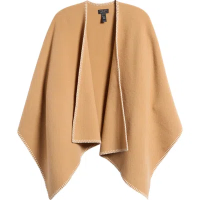 Rag & Bone Ingrid Blanket Stitch Wool Poncho In Camel