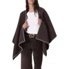 Rag & Bone Ingrid Blanket Stitch Wool Poncho In Mahogany