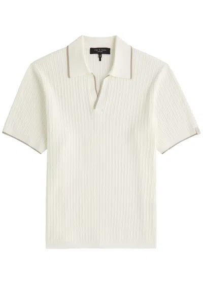 Rag & Bone Johnny Ribbed Cotton-blend Polo Shirt In Ecru