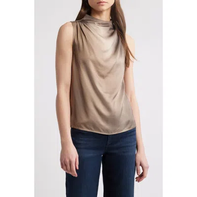 Rag & Bone Julie Mock Neck Sleeveless Satin Top In Brown Multi