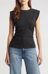 Rag & Bone Juliet Ruched Sleeveless Cotton T-shirt In Blk