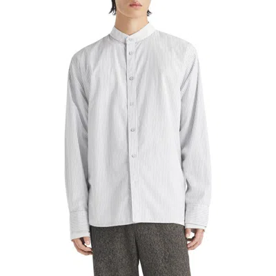 RAG & BONE RAG & BONE LANDON OVERSIZE PINSTRIPE BAND COLLAR BUTTON-UP SHIRT