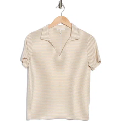 Rag & Bone Lea Modal Blend Polo In Beige/white Multi