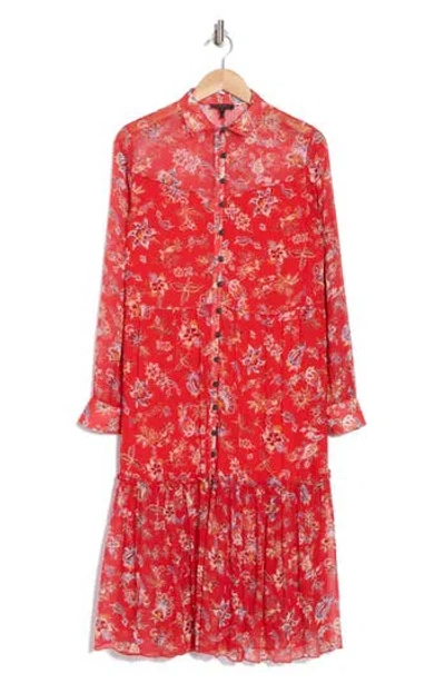 Rag & Bone Libby Long Sleeve Silk Blend Dress In Red Floral