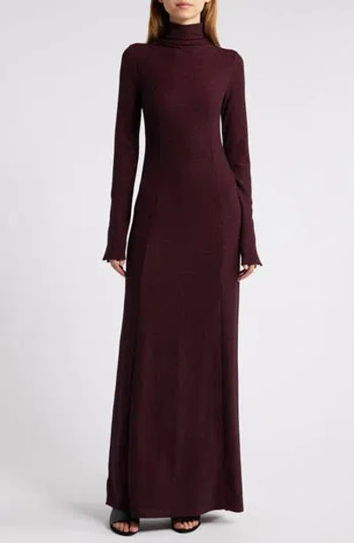 Rag & Bone Lilith Metallic Long Sleeve Turtleneck Maxi Sweater Dress In Burgundy