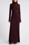 Rag & Bone Lilith Metallic Long Sleeve Turtleneck Maxi Sweater Dress In Burgundy