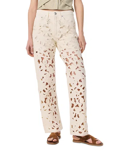 Rag & Bone Logan Floral Cutout High Rise Wide Leg Jeans In Ecru