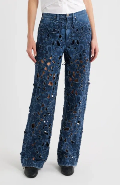 Rag & Bone Logan Floral Cutout Mid Rise Wide Leg Jeans