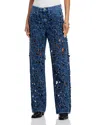 Rag & Bone Logan High Rise Wide Leg Floral Cutout Jeans In Hyacinth