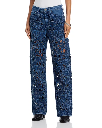 Rag & Bone Logan High Rise Wide Leg Floral Cutout Jeans In Hyacinth