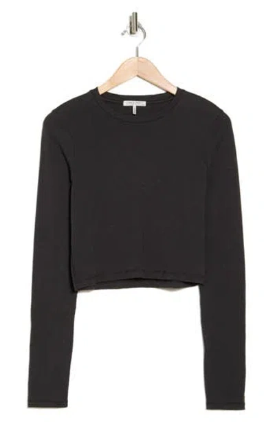 Rag & Bone Long Sleeve Crop Slubbed T-shirt In Black