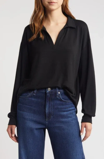 Rag & Bone Long Sleeve Johnny Collar Knit Polo In Black