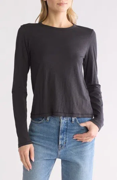 Rag & Bone Long Sleeve Slub Knit Top In Black