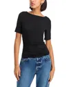 Rag & Bone Luca Shirred Short-sleeve Top In Black